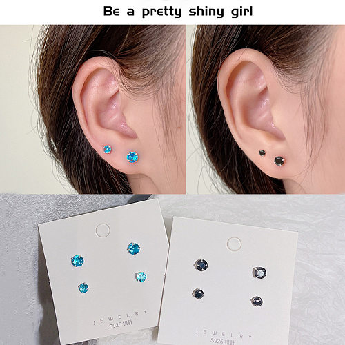 2 Pairs Streetwear Square Inlay Copper Zircon Ear Studs