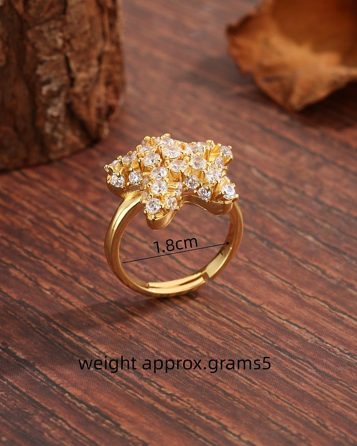 Casual Basic Starfish Copper Plating Inlay Zircon 18K Gold Plated Open Rings
