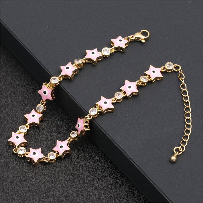 Modern Style Artistic Pentagram Devil'S Eye Copper Zircon Bracelets In Bulk