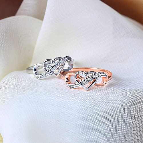 Fashion Heart Shape Copper Inlay Zircon Rings 1 Piece