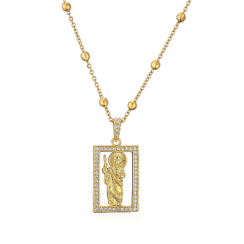 Fashion Portrait Copper Gold Plated Zircon Pendant Necklace 1 Piece