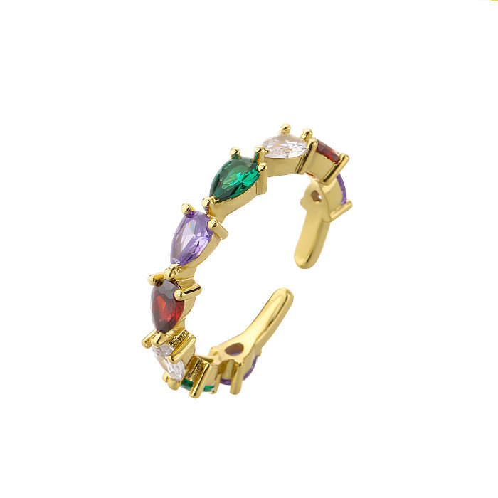 Fashion Micro-inlaid Zircon Drop-shaped Row Diamond 18k Gold-plated Copper Ring