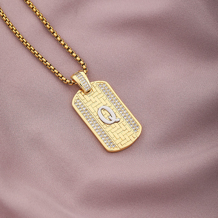 Collier avec pendentif en forme de lettre en acier inoxydable, placage de cuivre, incrustation de Zircon, 1 pièce