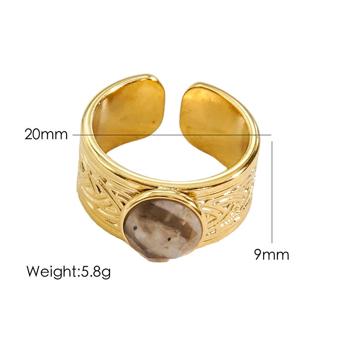 Offene Ringe im IG-Stil mit runder Edelstahlbeschichtung und Naturstein-Edelstein-Einlage