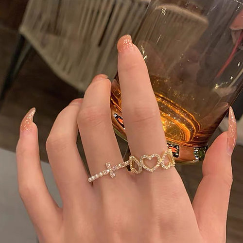 Anel de diamante em forma de coração da moda feminino leve anel de zircão de cobre de luxo
