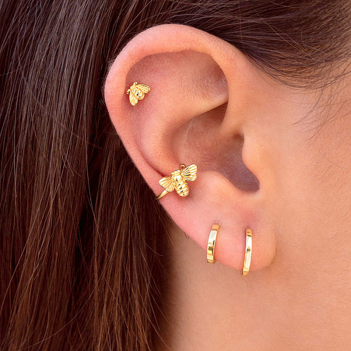 Retro Bee 18k Gold Copper Ear Clip Earrings Female Fashion Personality Trend Insect Ear Ring Ear Jewelry