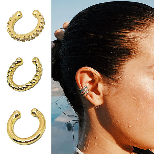 1 peça Lady C Shape Spiral Stripe Plating Inlay Copper Zircon Ear Cuffs