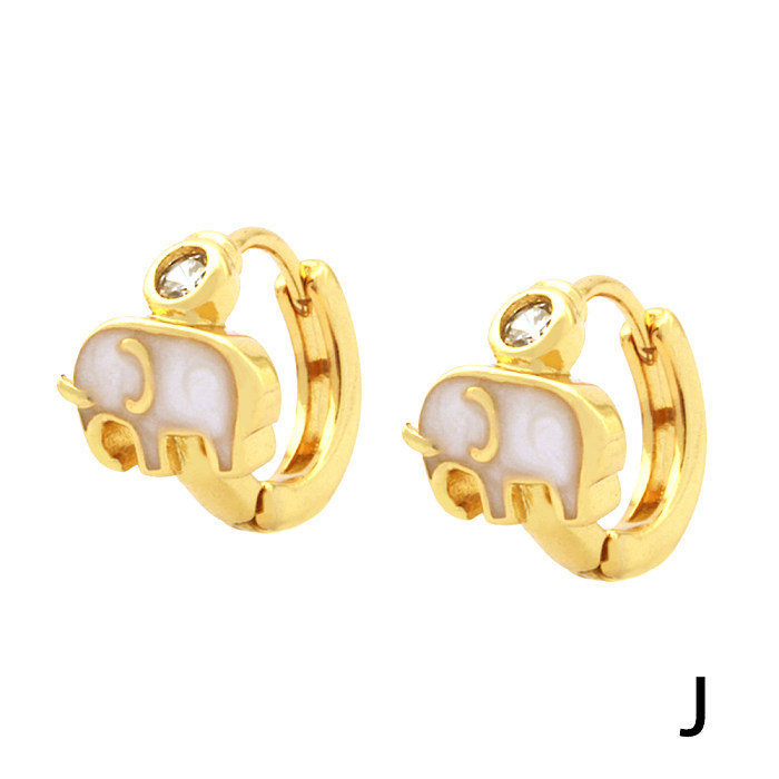 1 Pair Funny Simple Style Pentagram Elephant Enamel Plating Inlay Copper Zircon 18K Gold Plated Earrings