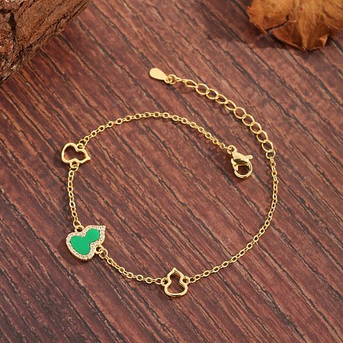 Vintage Style Luxurious Commute Gourd Copper Plating Hollow Out Inlay Zircon 18K Gold Plated Bracelets