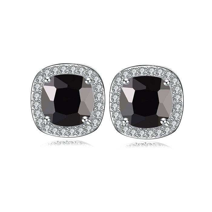 1 Pair Sweet Simple Style Square Plating Inlay Copper Zircon White Gold Plated Ear Studs