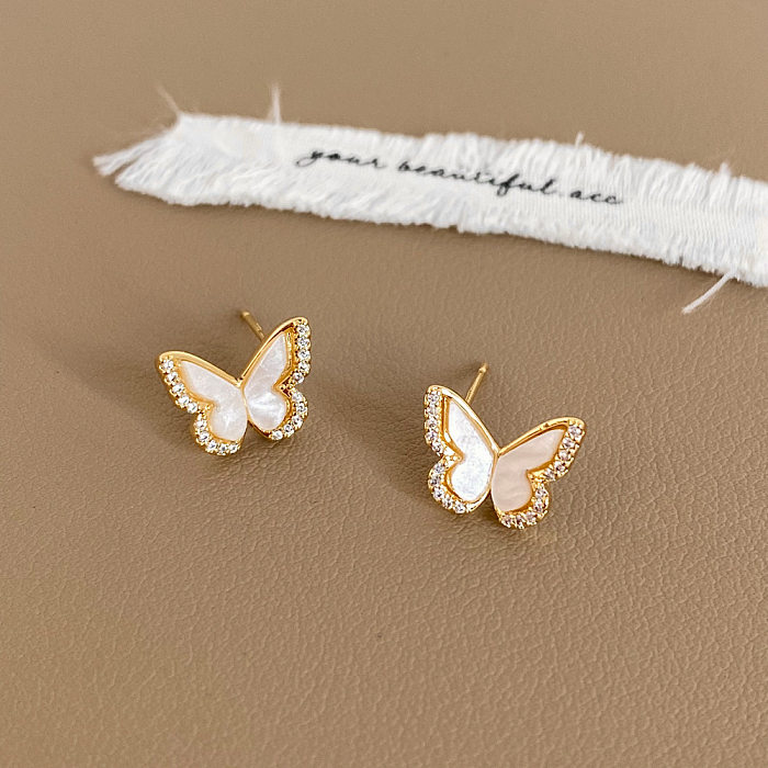 1 Pair Commute Butterfly Plating Inlay Copper Artificial Gemstones Gold Plated Ear Studs
