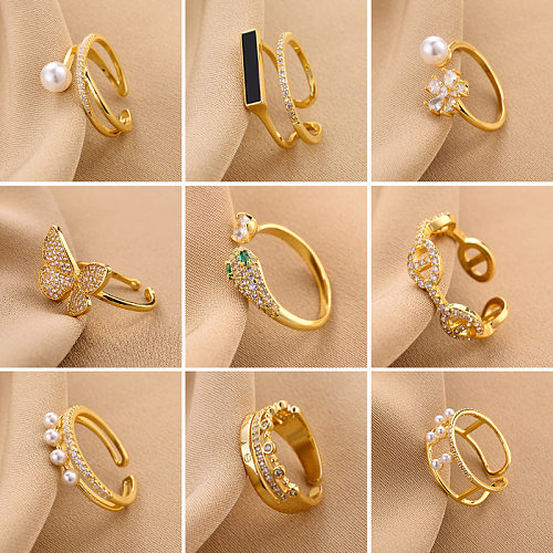 Cobra geométrica da moda borboleta borboleta cobre anel aberto chapeamento pedras preciosas artificiais anéis de cobre