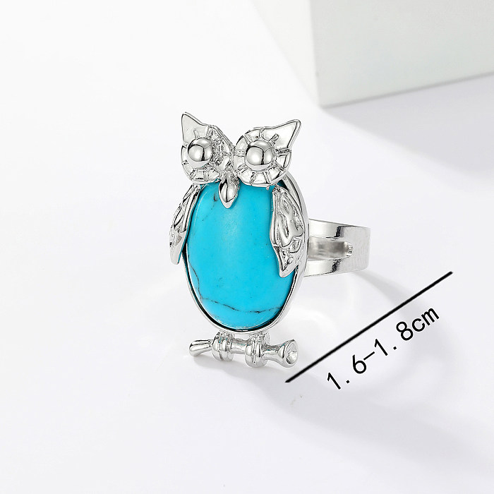 Vintage Style Ethnic Style Round Heart Shape Owl Copper Plating Inlay Turquoise White Gold Plated Rings