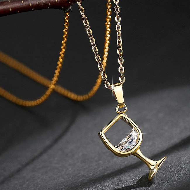 Streetwear Wine Glass Copper Plating Pendant Necklace