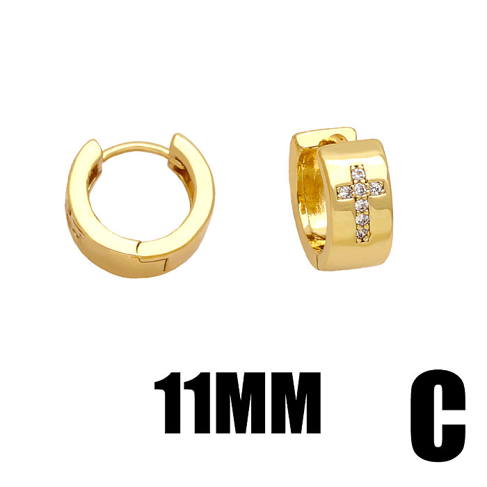 1 Pair Casual Simple Style Cross Plating Inlay Copper Zircon 18K Gold Plated Earrings