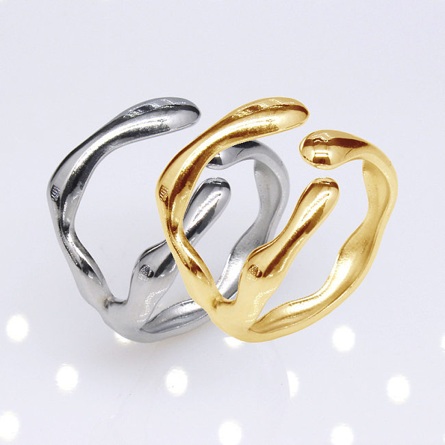 1 Piece Simple Style Irregular Solid Color Titanium Steel Plating Open Ring