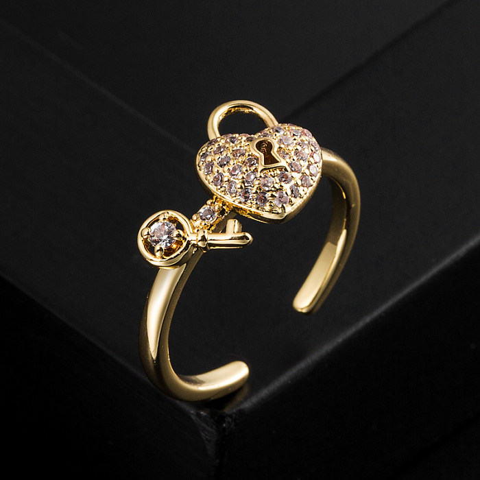 Anel aberto de zircão banhado a ouro de cobre em formato de coração da moda 1 peça