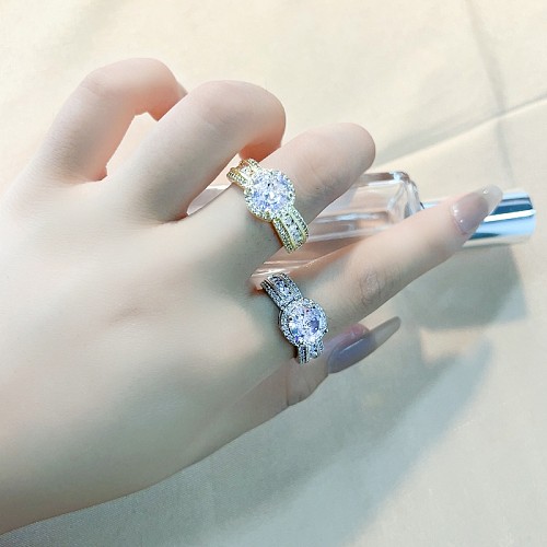 Elegant Glam Geometric Round Copper Plating Inlay Zircon White Gold Plated Gold Plated Rings