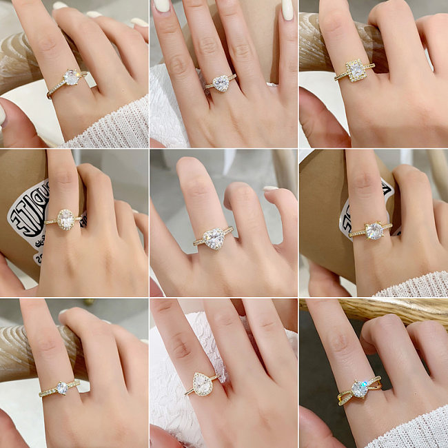 Fashion Micro-inlaid Zircon Heart Square Opening Ring Wholesale