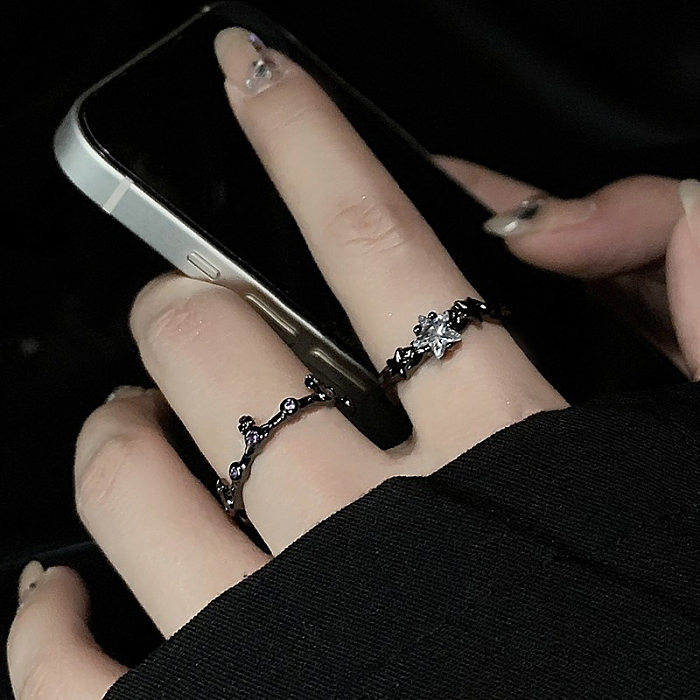Anel xingx de zircão irregular feminino escuro personalizado estilo frio retro acessível luxo alto sentido duplo anel aberto