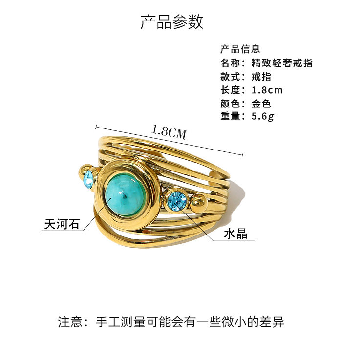 IG Style Retro Round Stainless Steel 18K Gold Plated Natural Stone Crystal Open Rings In Bulk