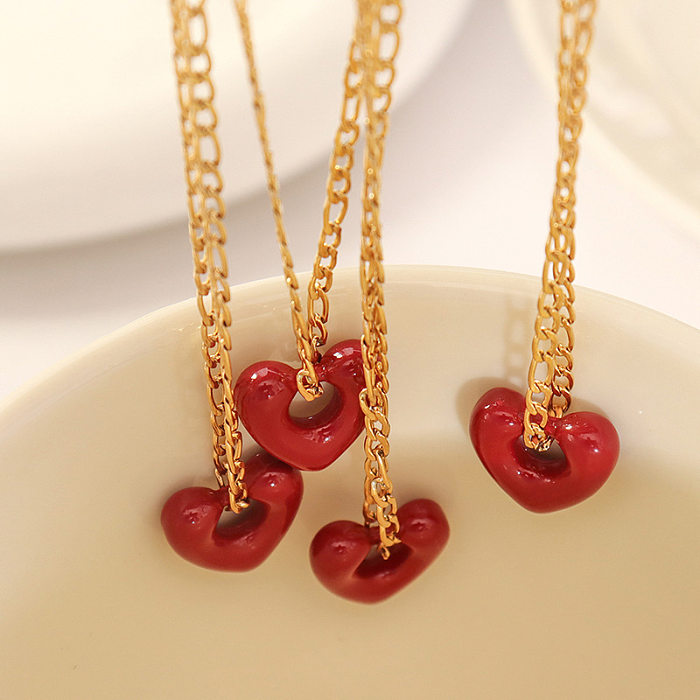 Fashion Hollow Titanium Steel Necklace Dripping Oil Heart Earring