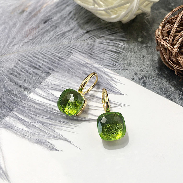 1 Pair Vacation Square Plating Inlay Copper Artificial Crystal Earrings