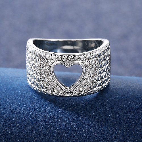 Anéis de pedras preciosas artificiais do embutimento do chapeamento de cobre da forma do coração da senhora