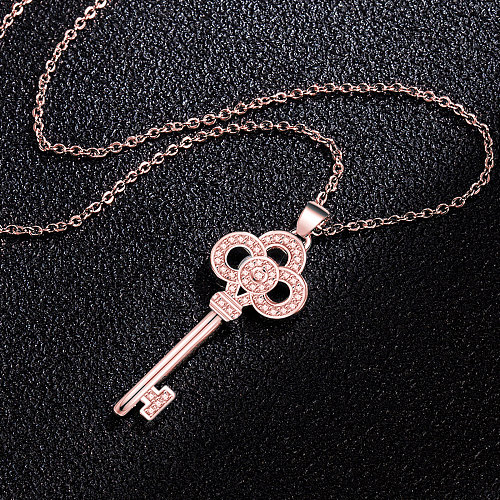 Hip-Hop Sexy Key Copper Plating Inlay Zircon Rose Gold Plated Pendant Necklace