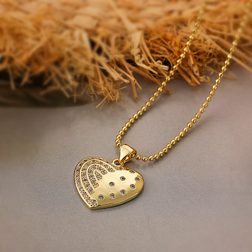 Simple Style Commute Heart Shape Copper Plating Inlay Zircon 18K Gold Plated Pendant Necklace