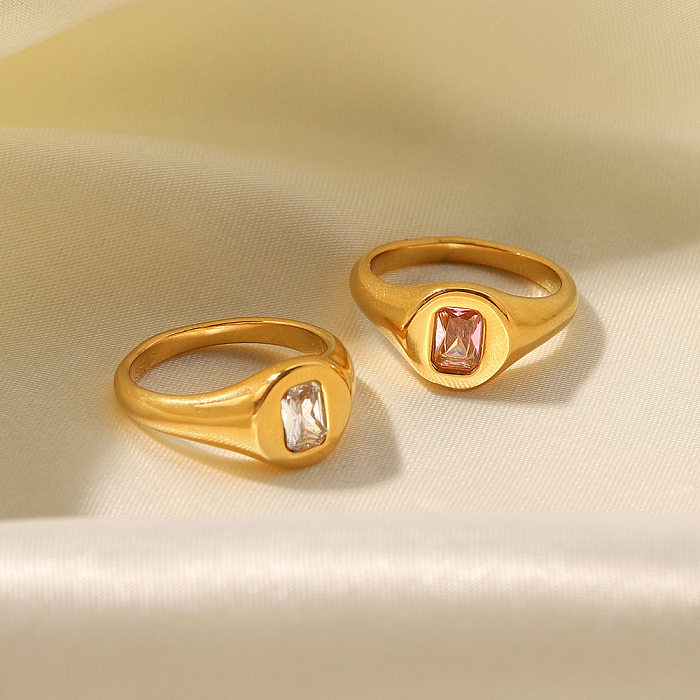 Simple Style Square Stainless Steel Gold Plated Zircon Rings
