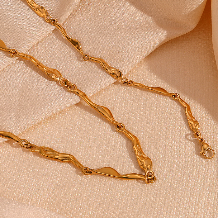 Vintage Style Solid Color Stainless Steel Plating 18K Gold Plated Bracelets Necklace