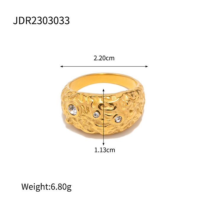 INS Style Simple Style irrégulier en acier inoxydable incrustation Zircon 18K anneaux plaqués or
