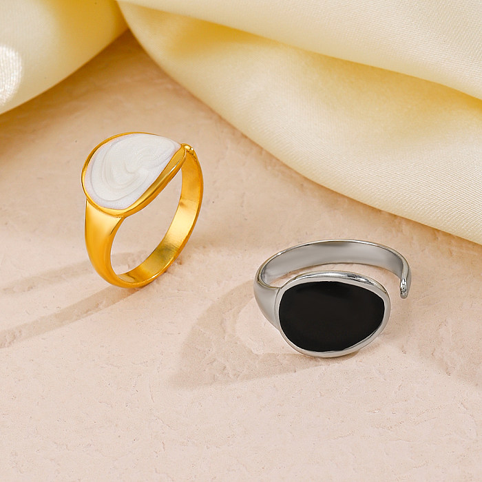 Simple Style Oval Stainless Steel Enamel Plating 18K Gold Plated Open Rings