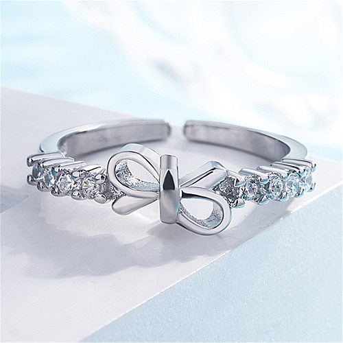 IG Style Bow Knot Copper Plating Inlay Zircon White Gold Plated Rings