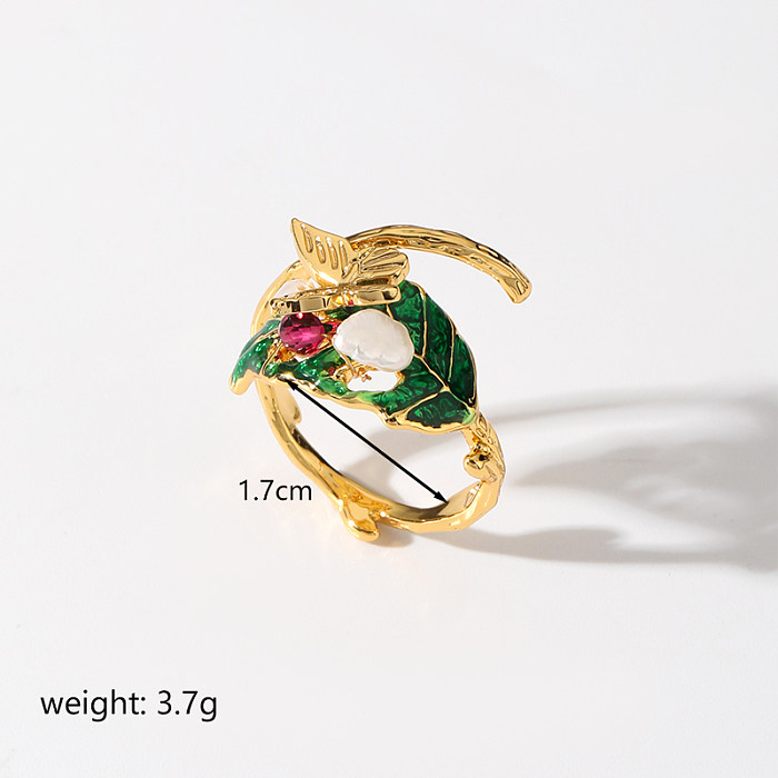 Retro Animal Leaf Copper Plating Copper 18K Gold Plated Open Rings