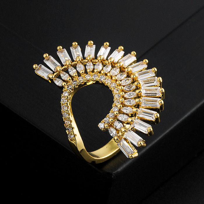 Novo Criativo banhado a ouro micro incrustado zircão geométrico aberto anel de cobre ajustável