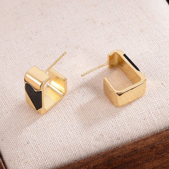 1 paire de clous d'oreilles en cuivre plaqué or 14 carats, Style Cool, en forme de cœur, Style IG