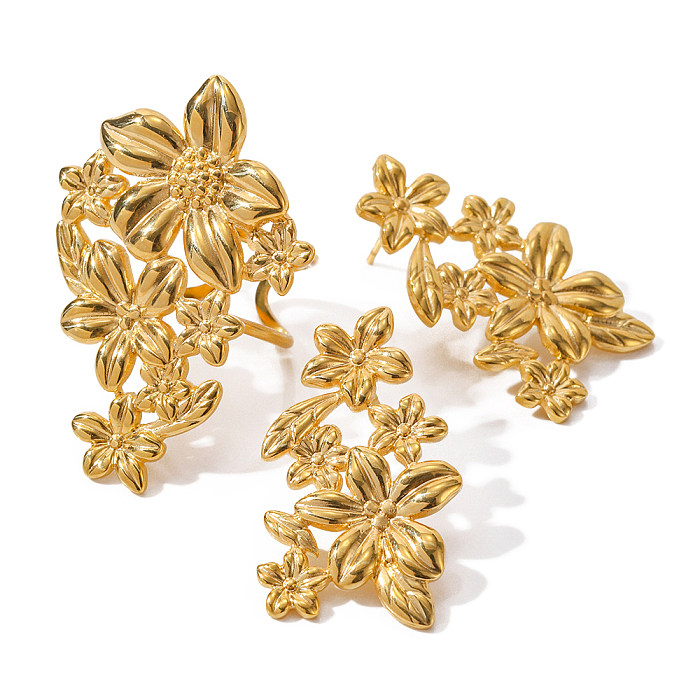 Boucles d'oreilles plaquées or 18 carats en acier inoxydable avec fleur de style moderne et élégant