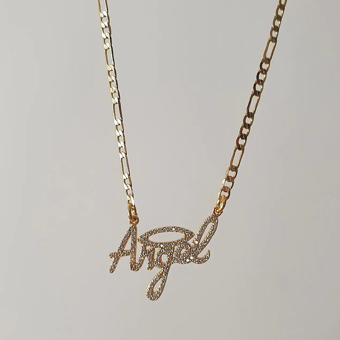 Fashion Angel Letter Copper Zircon Necklace In Bulk