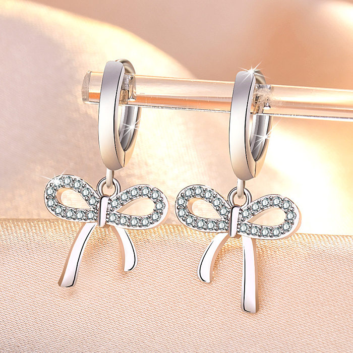 1 Pair Simple Style Bow Knot Copper Plating Inlay Rhinestones Drop Earrings