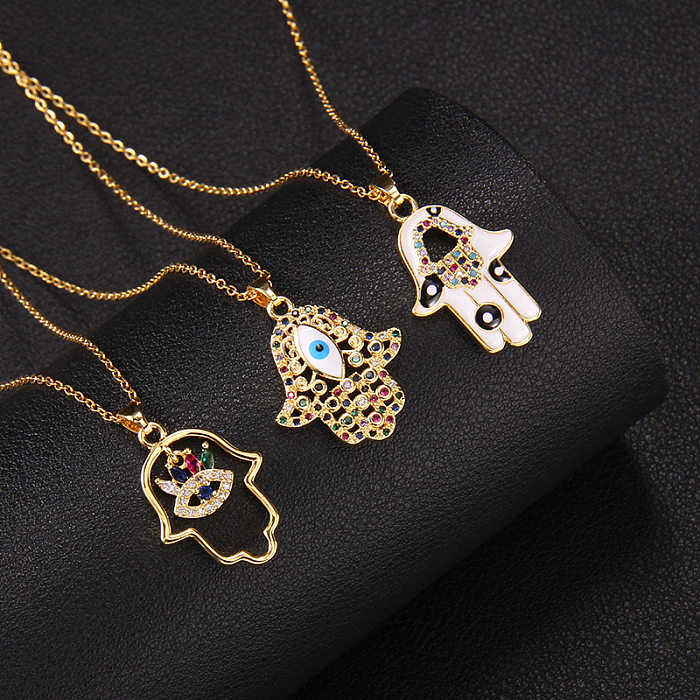 Streetwear Devil'S Eye Hand Of Fatima Titanium Steel Copper Zircon Pendant Necklace In Bulk