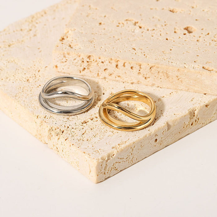 Basic Solid Color Stainless Steel Plating 18K Gold Plated Rings