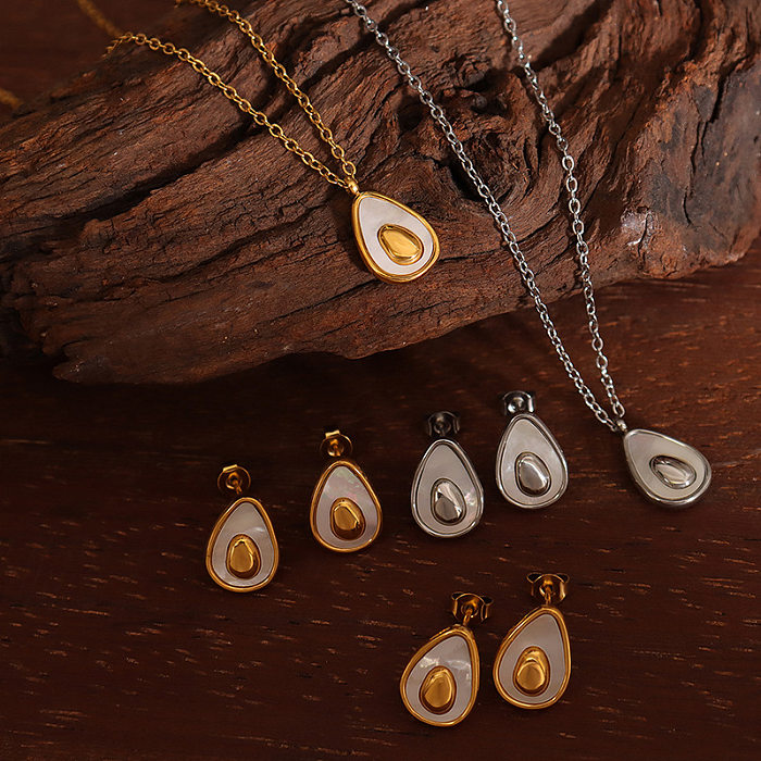 Fashion Avocado Egg Shape Titanium Steel Necklace Earrings Jewelry Set