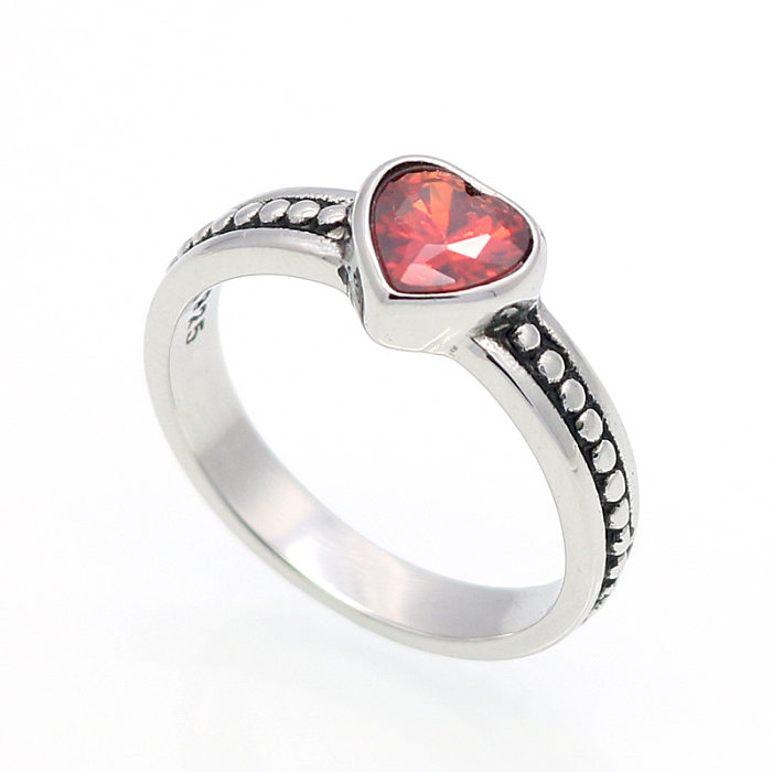 1 peça de anéis de zircão com embutimento de aço de titânio em formato de coração da moda