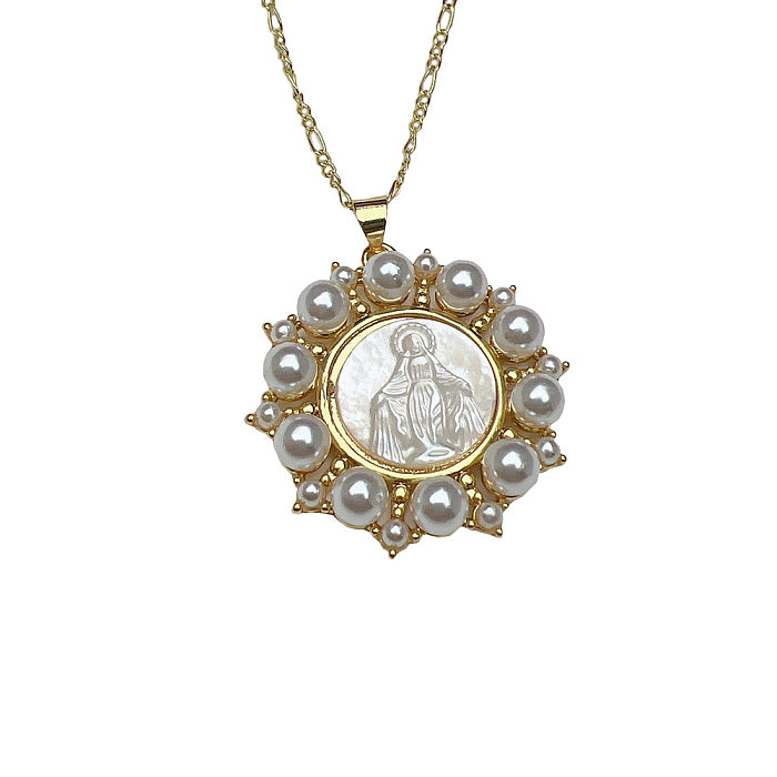 Collier avec pendentif en perles rondes et incrustées de cuivre de style simple