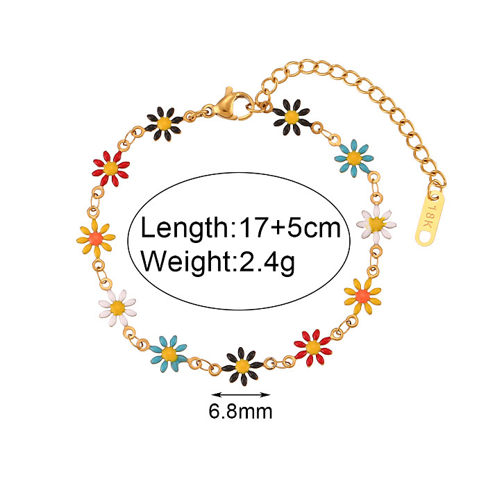 Collar de pulseras chapado en oro de 18 quilates con revestimiento de esmalte de acero inoxidable con flor de estilo clásico básico