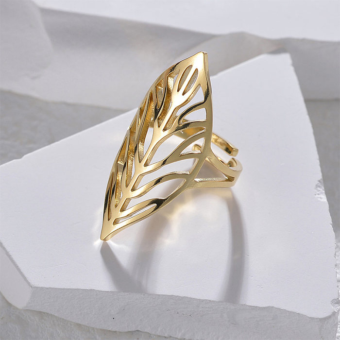 O estilo simples casual deixa o chapeamento de aço inoxidável escavar anéis abertos banhados a ouro 14K