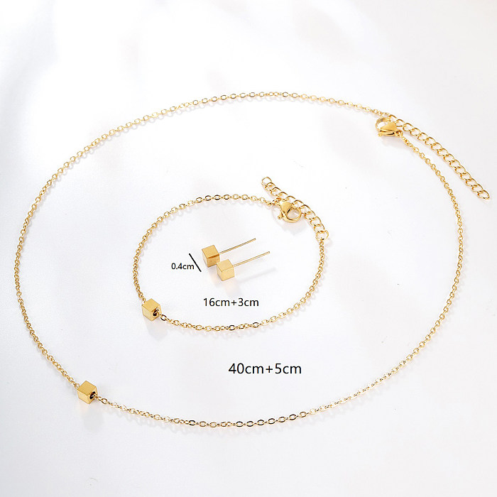 Style simple carré en forme de coeur en acier inoxydable placage bracelets boucles d'oreilles collier 1 ensemble