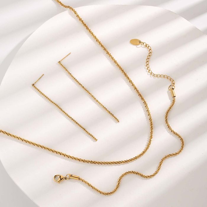 Elegante estilo simples cor sólida titânio aço banhado a ouro pulseiras brincos colar